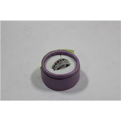 SILVER RING WITH GREEN AND RED STONES