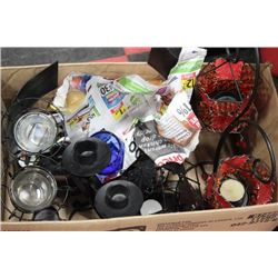 BOX W/ CHINESE CANDLE LANTERNS & WROUGHT IRON