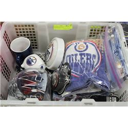 WHITE BIN WITH OILER'S PARAPHENALIA