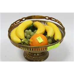 BRASS FRUIT DISPLAY W/ ARTIFICIAL FRUITS