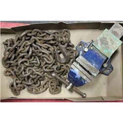 BOX WITH 4" BENCH VISE WITH CHAIN
