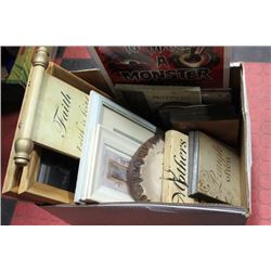 BOX WITH PICTURES & WALL PLAQUES