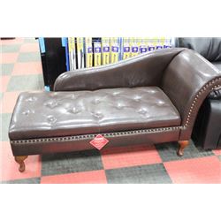 NEW BROWN LEATHERETTE STORAGE CHAISE LOUNGE CHAIR