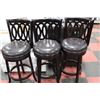 Image 1 : SET OF 3 WOOD AND LEATHERETTE SWIVEL BAR STOOLS