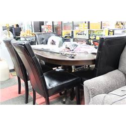 OVAL WOOD PEDESTAL TABLE W LEAF AND 4 BLACK