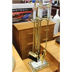 POLISHED BRASS FIREPLACE TOOLS WITH STAND