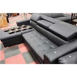 BLACK LEATHERETTE HIDE-A-BED SECTIONAL AS IS