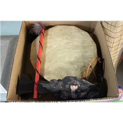 BOX W/GENUINE NATIVE "SKIN DRUM" ETC.