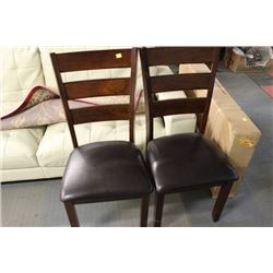 PAIR OF WOOD AND BLACK LEATHERETTE SIDECHAIRS