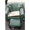 Image 1 : GREEN LEATHER CHAIR WITH ROCKING OTTOMAN