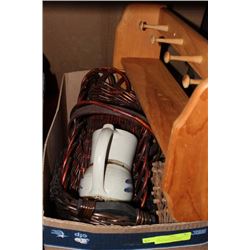 BOX OF MISCELLANEOUS INCLUDES WICKER BASKETS,