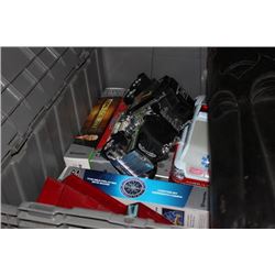 GREY CONTAINER WITH TOY TRUCKS, DVD GAMES, XBOX
