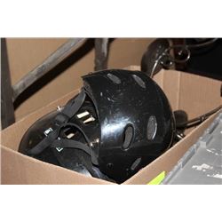 BOX OF MISCELLANEOUS SOLD WITH GOLF BAG & CLUBS