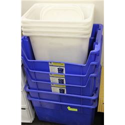 STACK OF BLUE & WHITE BINS