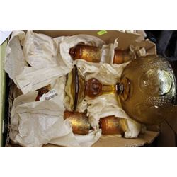 LARGE AMBER BOWL & GLASSES SET