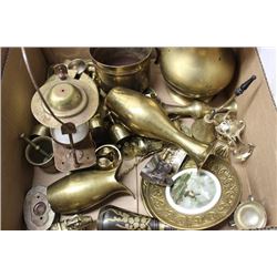 BOX WITH OVER 35 PIECES OF BRASS ORNAMENTS
