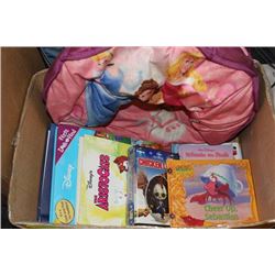 BOX WITH WALT DISNEY ITEMS: FOLD OUT CHAIR, THREE