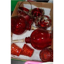 FLAT OF RED GLASS ITEMS