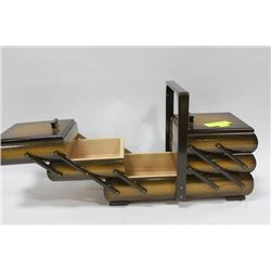 LARGE BROWN 3 TIER SEWING BOX