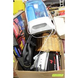BOX OF HOUSEHOLD, SUNBEAM HUMIDIFIER, SKY RAIL