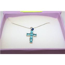 .925 SILVER CHAIN WITH .925 SILVER CROSS WITH BLUE