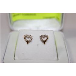 PAIR OF 14K GOLD AND DIAMOND HEART EARRINGS