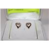 Image 1 : PAIR OF 14K GOLD AND DIAMOND HEART EARRINGS