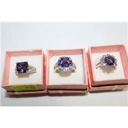 NEW LADIES LAB AMETHYST RING X 3