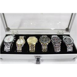 ALUMINUM CARRY CASE WITH 6 NEW MENS STAINLESS