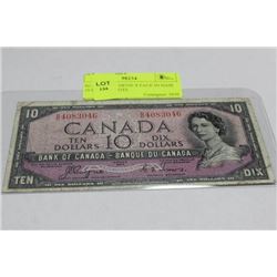 SCARCE 1954 DEVIL'S FACE IN HAIR 10 DOLLAR NOTE