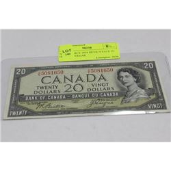 NICE SCARCE 1954 DEVIL'S FACE IN HAIR 20 DOLLAR