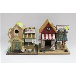 PAIR OF WOODEN HANDMADE BIRDHOUSES