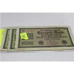 THREE GERMAN 1000 MARK 1922 BANKNOTES