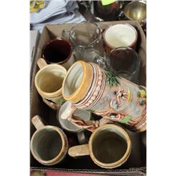 BOX OF ASSORTED BEER STEINS