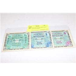 SET THREE 1944 ALLIED MILITARY GERMAN NOTE WWII