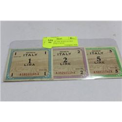 SET OF THREE 1943 WWII ALLIED MILITARY ITALY NOTE