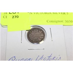 1880 "H" QUEEN VICTORIA SILVER 5 CENT COIN