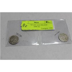 SCARCE 1587-1631 A.D. POLAND SILVER 3 POLKERS X2