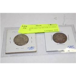 1909-10 EDWARD VII SILVER 25 CENT COINS X2