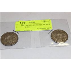 1956-57  QUEEN ELIZEBETH II SILVER 50 CENT COINS