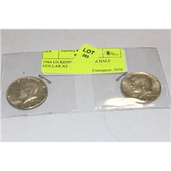 1964 US KENNEDY SILVER HALF DOLLAR X2