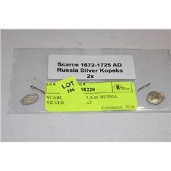 SCARCE 1672-1725 A.D. RUSSIA SILVER KOPEKS X2
