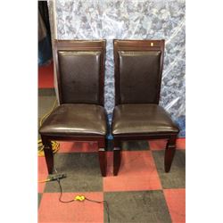 PAIR OF WOOD AND BLACK LEATHERETTE SIDECHAIRS