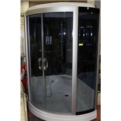 NEW CORNER RAIN SHOWER UNIT W BUILT IN STEREO/