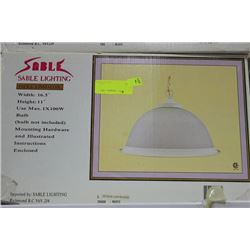 WHITE AND GLASS CHANDELIER