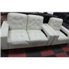 Image 1 : WHITE LEATHERETTE DESIGNER LOVE SEAT W CHAIR
