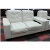 Image 2 : WHITE LEATHERETTE DESIGNER LOVE SEAT W CHAIR