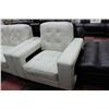 Image 3 : WHITE LEATHERETTE DESIGNER LOVE SEAT W CHAIR