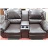 Image 1 : BROWN LEATHER CONSOLE LOVE SEAT