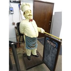 Chef Statue w /Chalkboard Sign